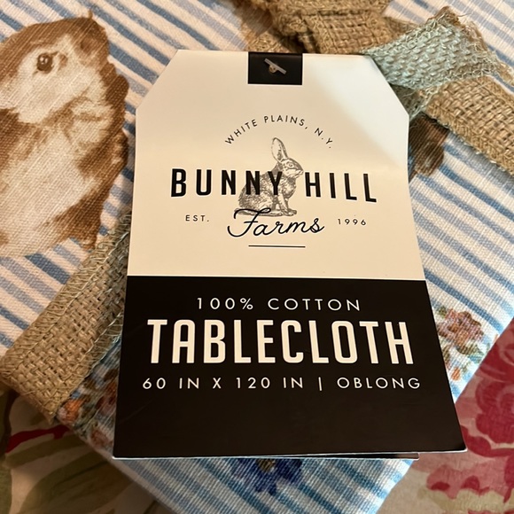 BUNNY HILL FARMS BHL Tablecloth Oblong 60" x 120'  Cotton Bunny Stripe Print NEW - Picture 11 of 11